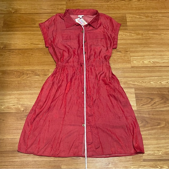 NWT Lularoe Stacie Shirt Dress Chambray Collection (Denim Look) in Red, Large - Picture 4 of 7